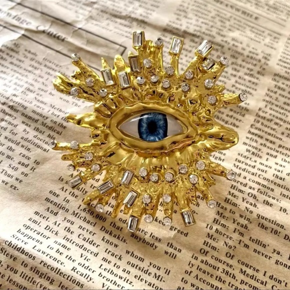 Anthropologie Jewelry - Baroque Gold Blue Eyes Crystal Adjustable Ring